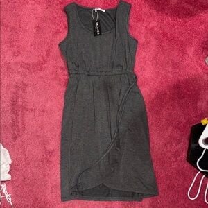 Gray Asymmetrical Ruffled Midi Sheath Dress